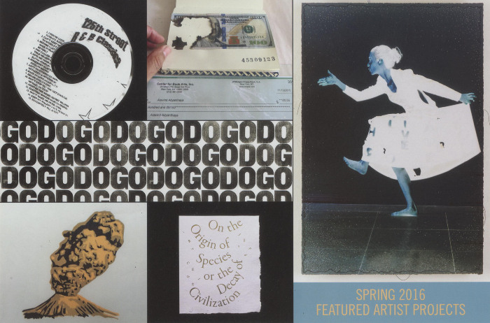 [Postcard advertising spring 2016 featured artist projects]
