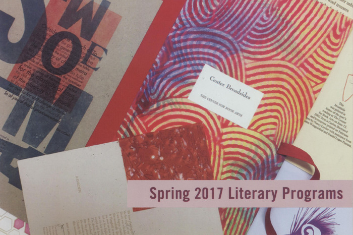 [Postcard advertising 2017 spring literary programs at the Center for Book Arts]
