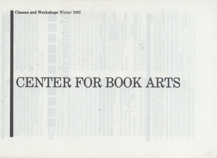 [Class and workshop schedule at the Center for Book Arts for winter 1982]
