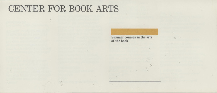 [Class schedule at the Center for Book Arts for summer 1982]
