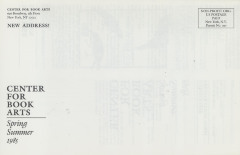 [Class and workshop schedule at the Center for Book Arts for spring / summer 1985]
