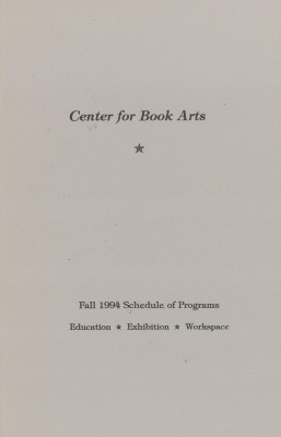 [Schedule of programs for the Center for Book Arts for fall of 1994]

