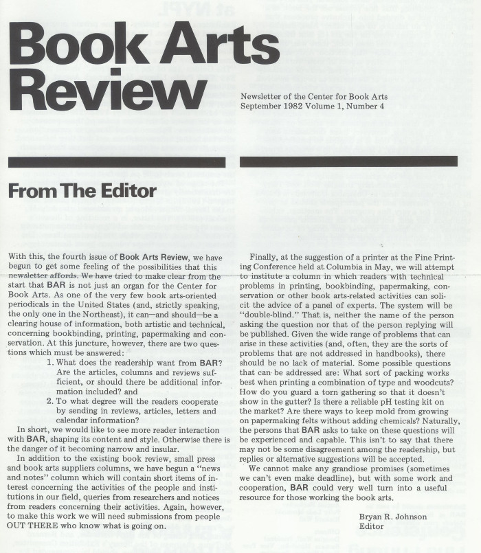 Book Arts Review, Volume 1, Number 4
